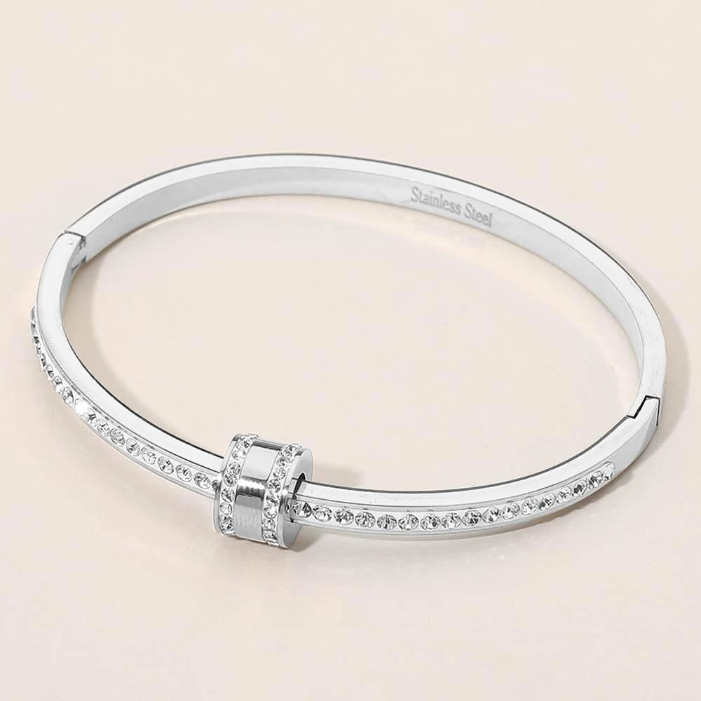 FASHNZFAB Stainless Steel CZ Pave Hinged Bangle Bracelet 3