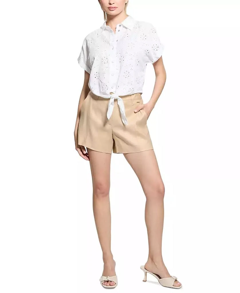 GUESS Women's Isabeau Linen-Blend High-Rise Shorts 5