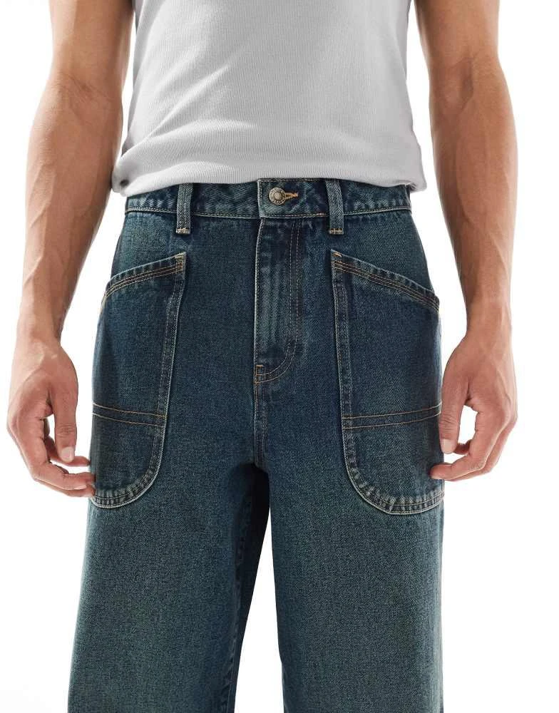 ASOS ASOS DESISN super baggy jeans with green tint in dark wash blue 5