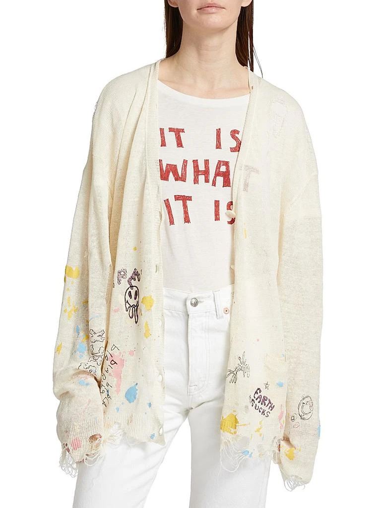 R13 Distressed Graffiti Linen Boyfriend Cardigan 3