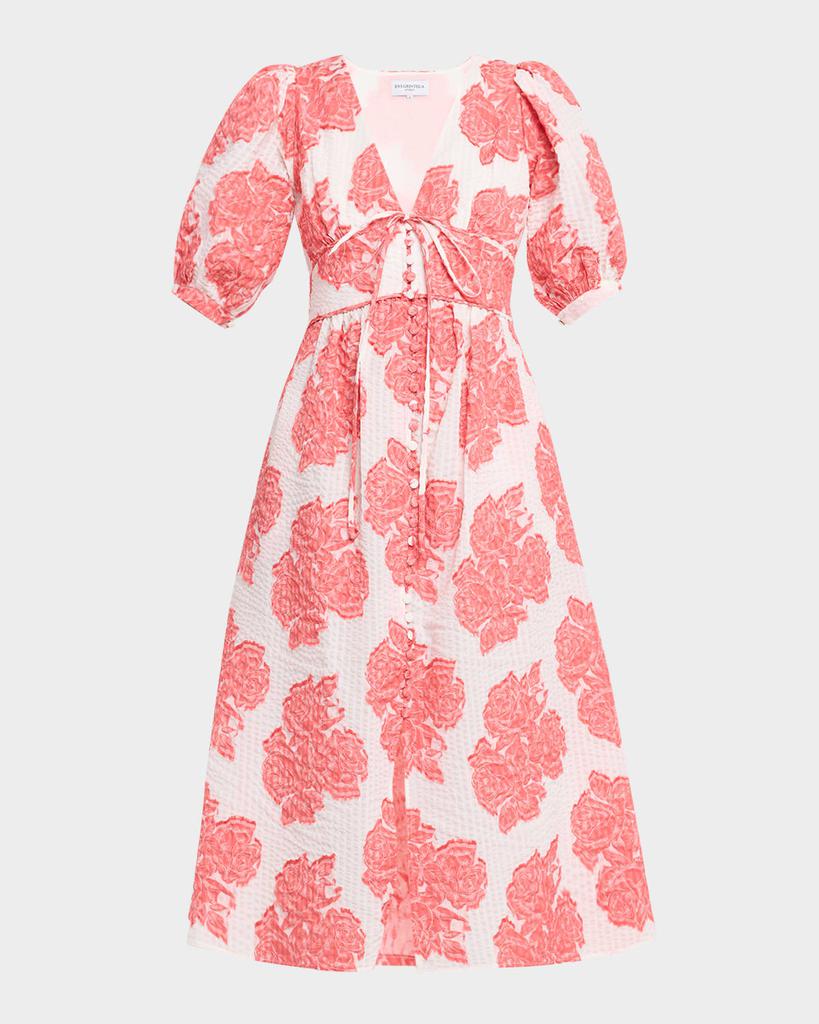 Evi Grintela River Seersucker Fil Coupe Empire Midi Dress