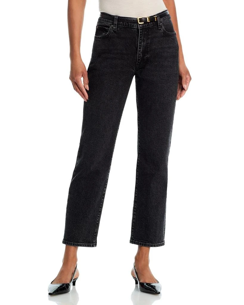 FRAME The Borrowed High Rise Ankle Slim Straight Jeans in Deco 1