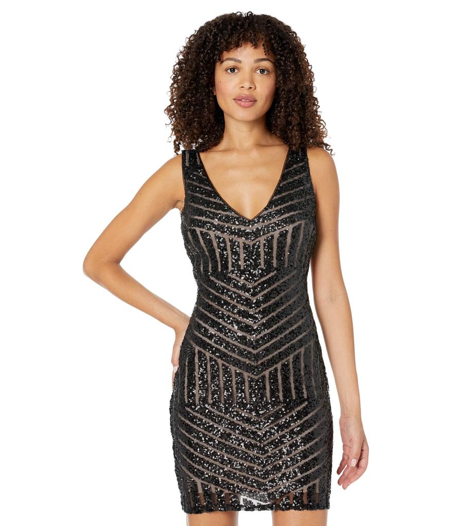 Bebe V-Neck Sequin Cutout Dress