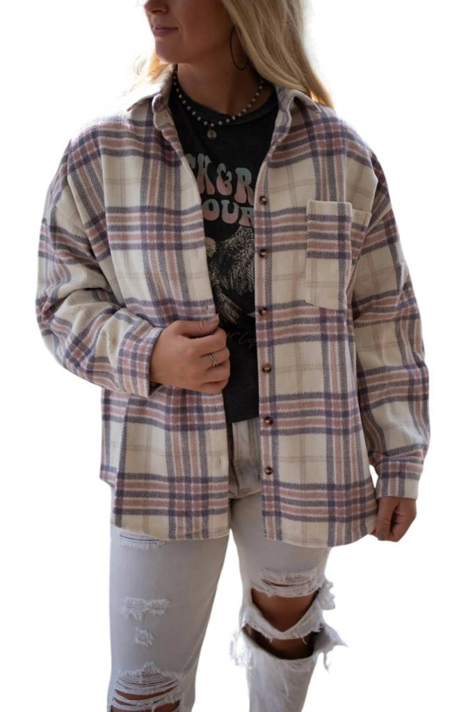 Style Rack Brooklyn Flannel Shacket In Lavender/white