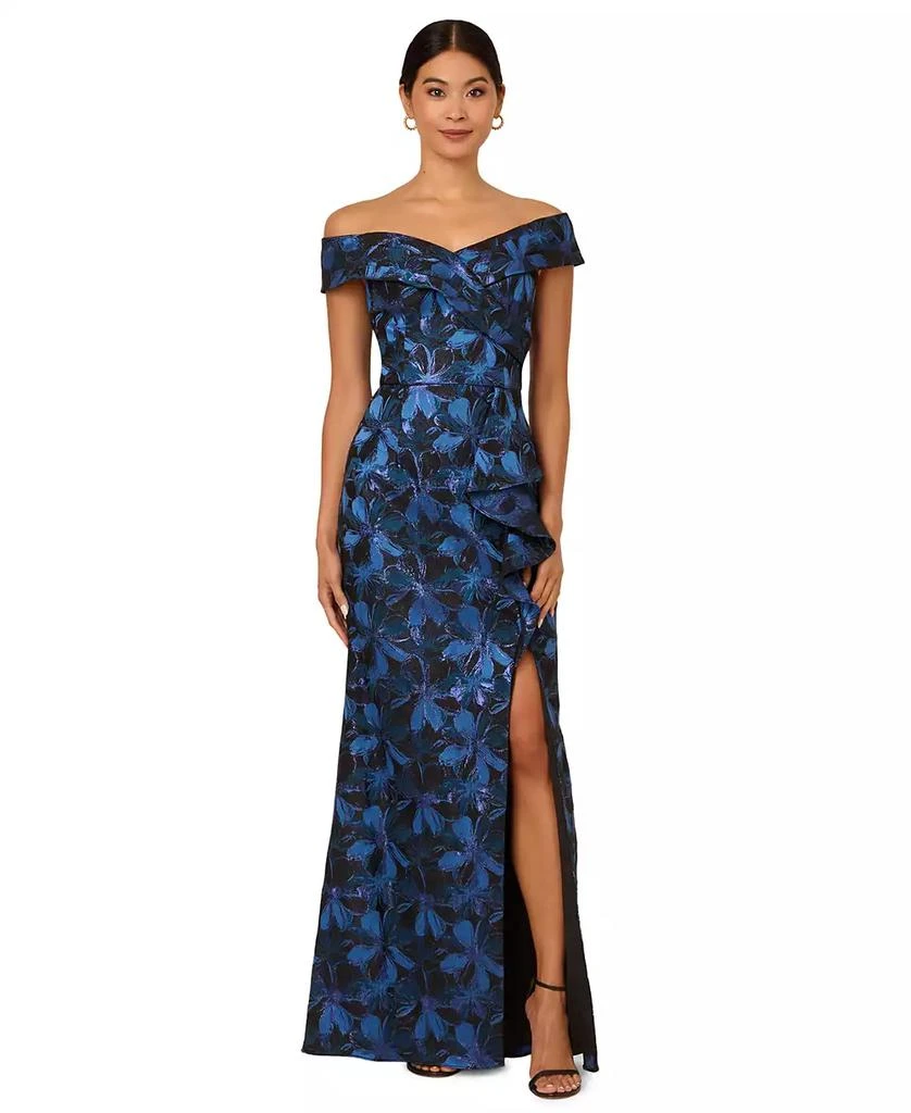 Adrianna Papell Women's Petite Off-The-Shoulder Ball Gown - Blue Multi - 8P Adrianna Papell Women's Petite Off-The-Shoulder Ball Gown - Blue Multi - 8P