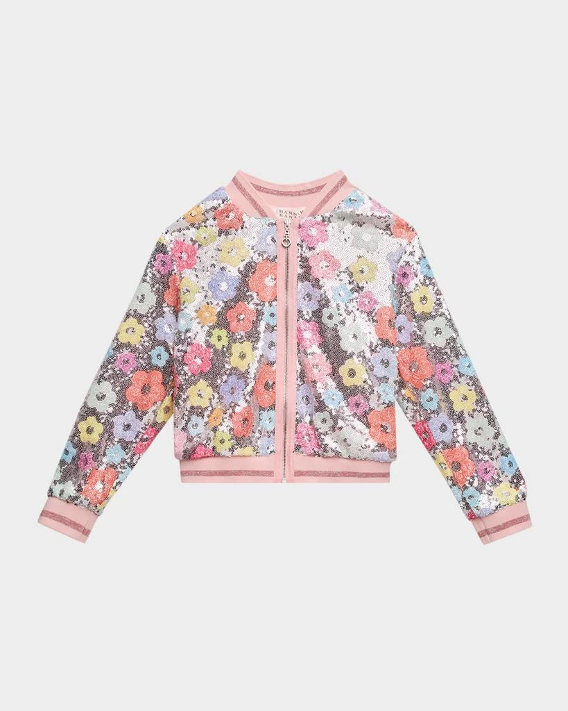 Hannah Banana Girl
s Glitter Flower Bomber Jacket, Size 4-14