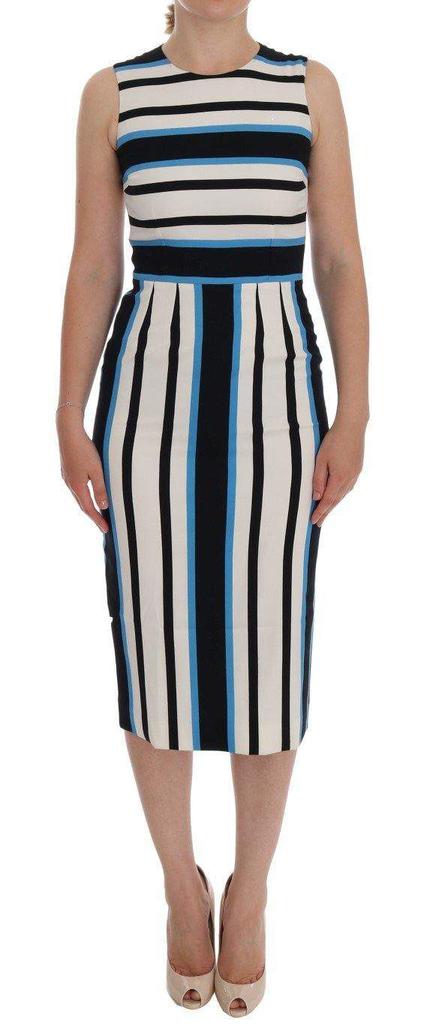 Dolce & Gabbana Dolce & Gabbana  Blue White Striped Silk Stretch Sheath Dress