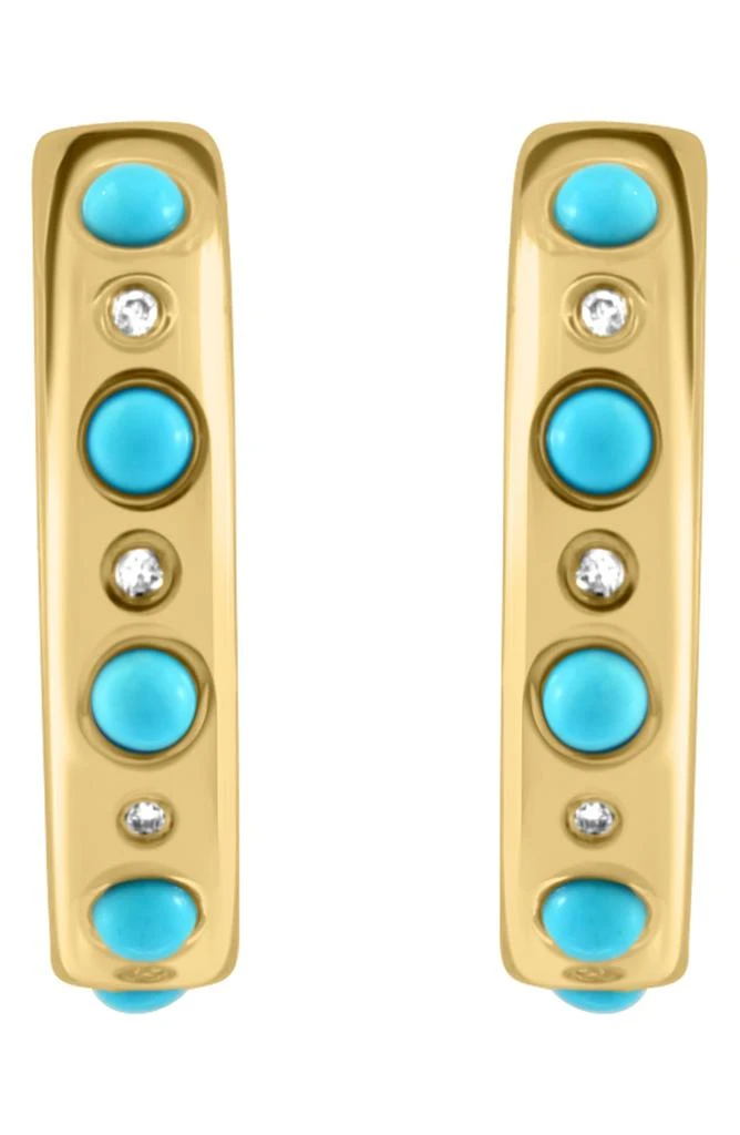 EFFY 14K Yellow Gold Turquoise & Diamond Huggie Hoop Earrings - 0.03ct. 2