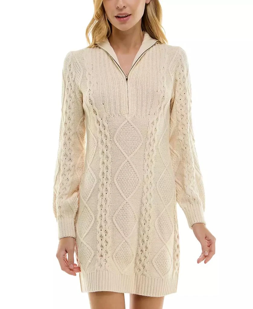 Crystal Doll Juniors' Zip-Neck Cable Knit Sweater Dress 1