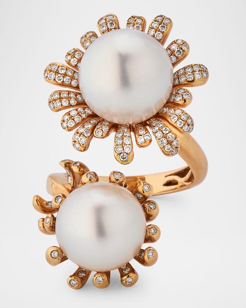 BELPEARL 18K Rose Gold South Sea Pearl Ring with Diamonds, Size 7