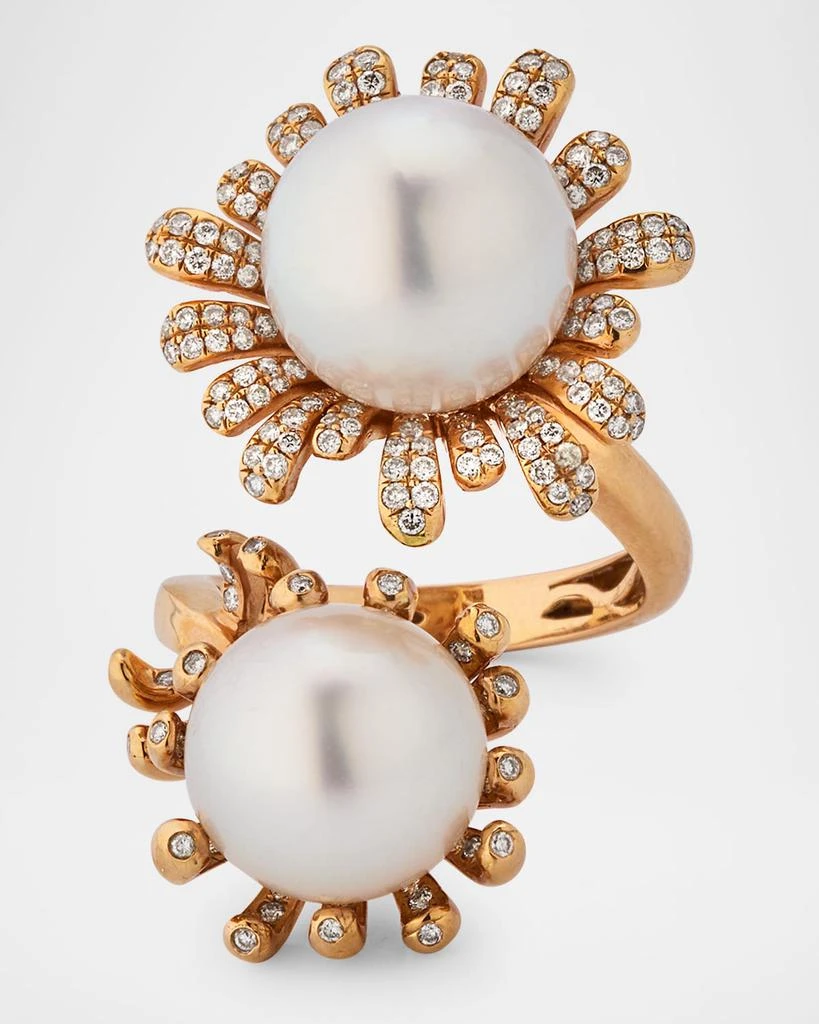 BELPEARL 18K Rose Gold South Sea Pearl Ring with Diamonds, Size 7 1