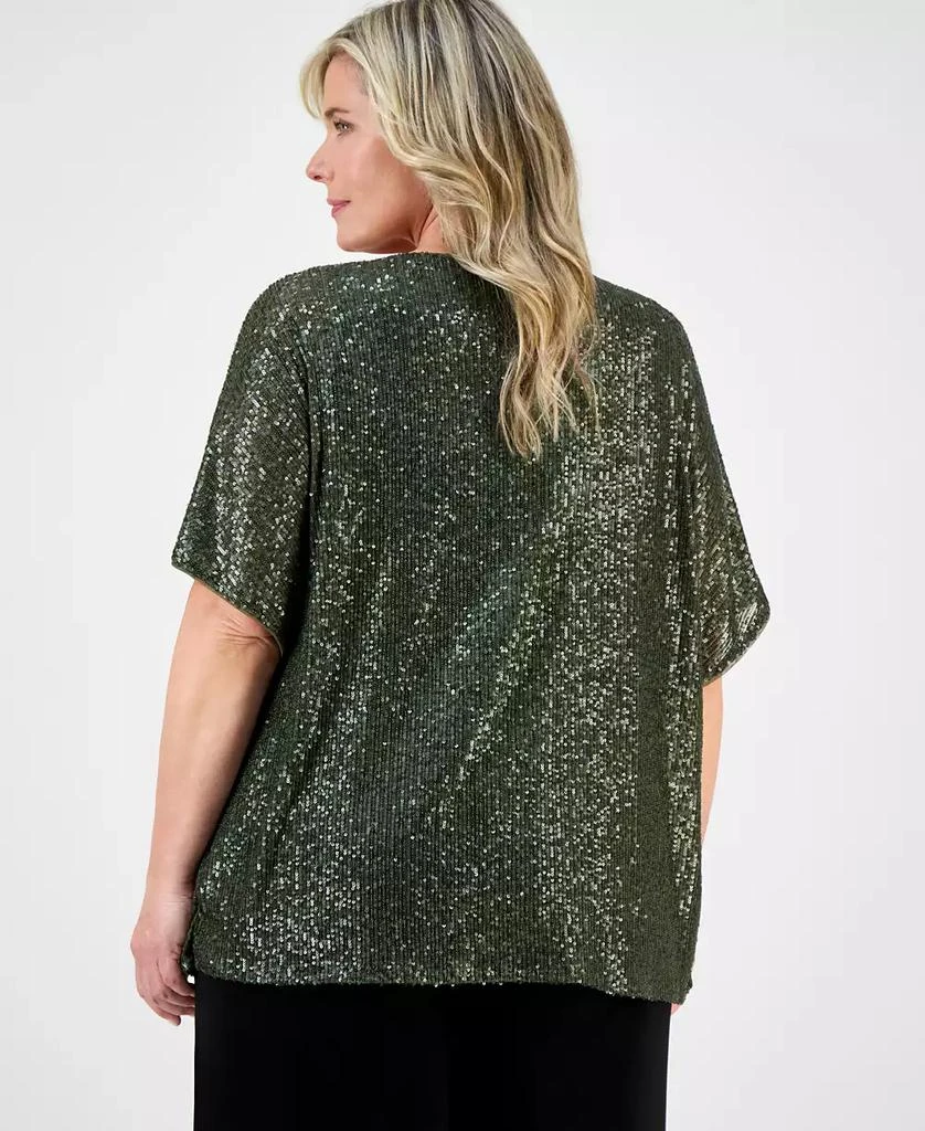 Anne Klein Plus Size Sequin Dolman-Sleeve Boat-Neck Top 4