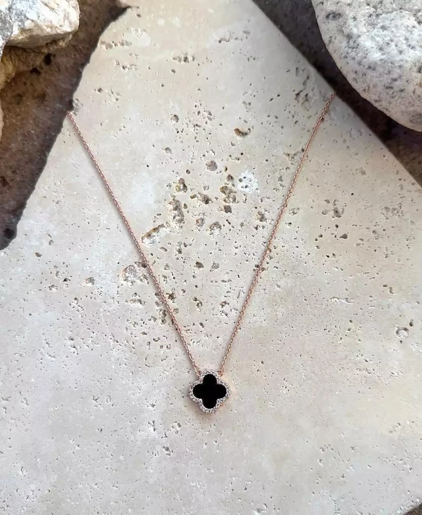ADORNIA Rose Gold CZ Black Clover Necklace 3