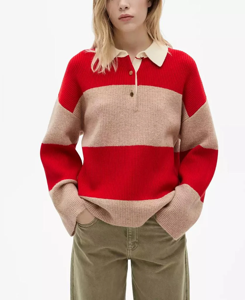Mango Women's Striped Polo Neck Sweater 1