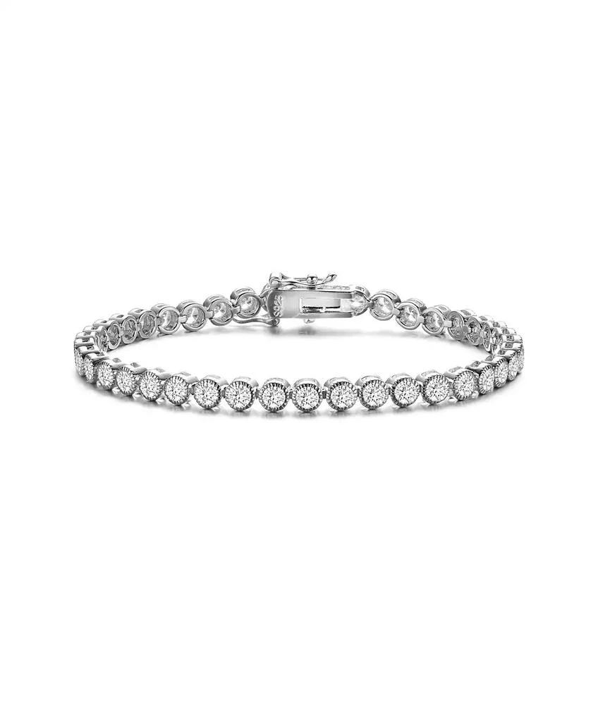 Genevive Stylish Sterling Silver with White Gold Plated Clear Round Cubic Zirconia Milgrain Bezel Tennis Bracelet