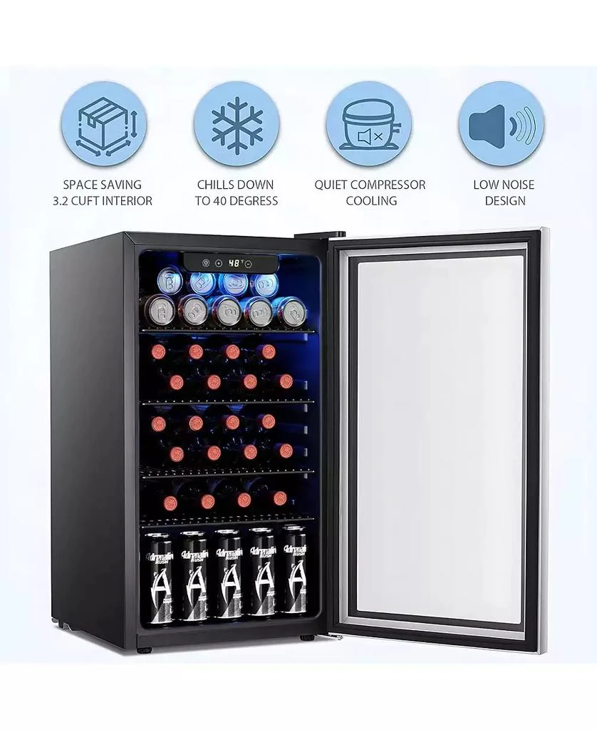 Cowsar 26 Bottle 3.2cu.ft Wine Cooler/Beverage Refrigerator Compact Wine Cellar with Glass Door Adjustable Temperature Control for Bar,Black 2