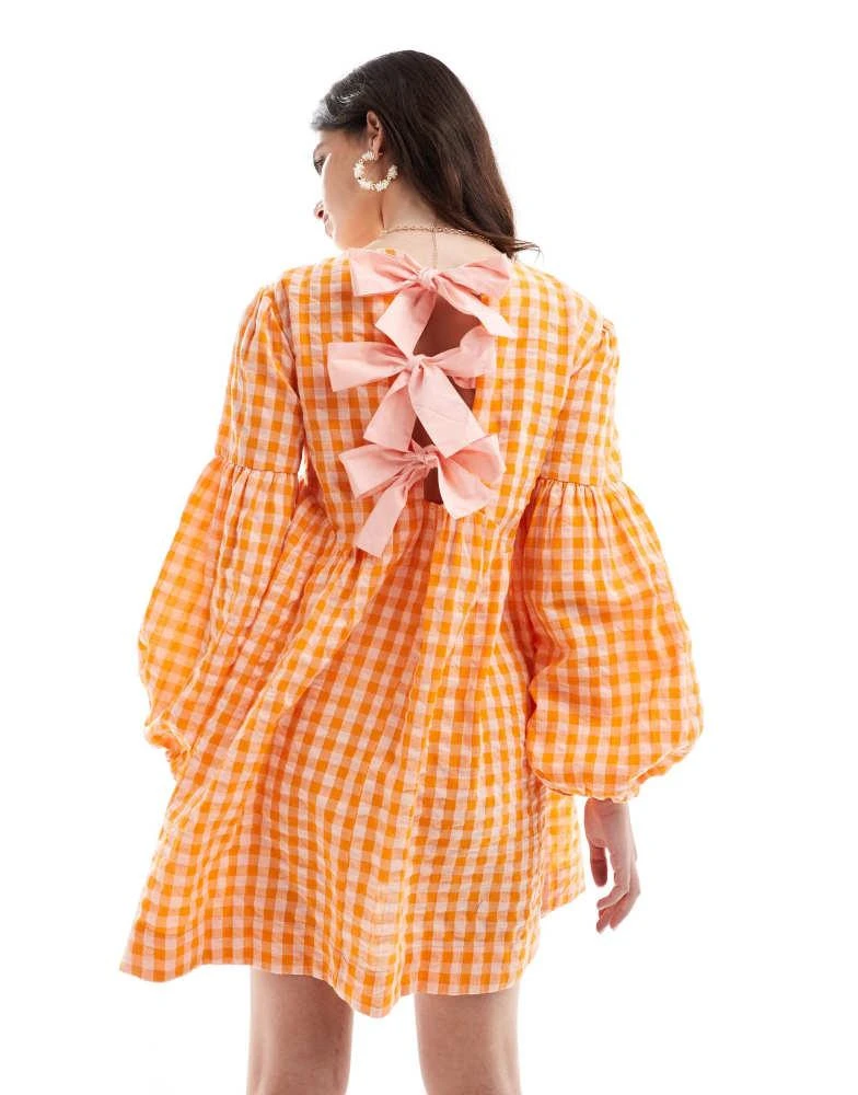 strapless open back dress 60s Orange Plaid Scooter Dress main image 0