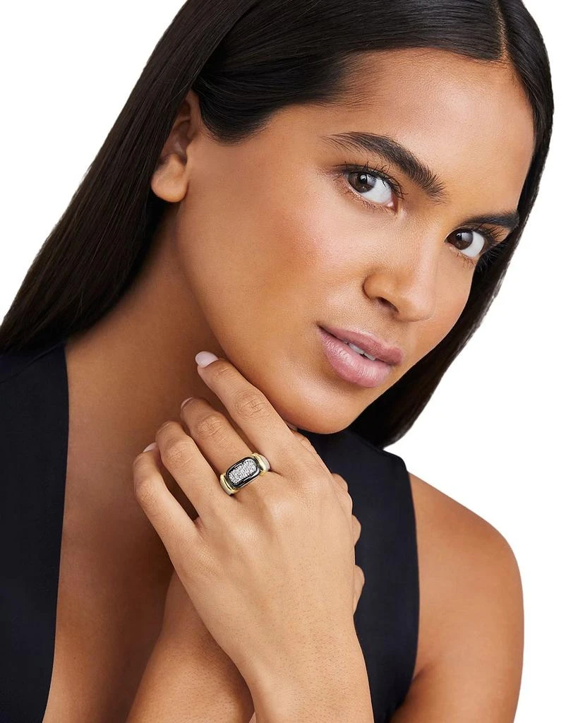 LAGOS 18K Yellow Gold 
Sterling Silver Black Caviar Diamond 
Black Ceramic Cluster Ring 2