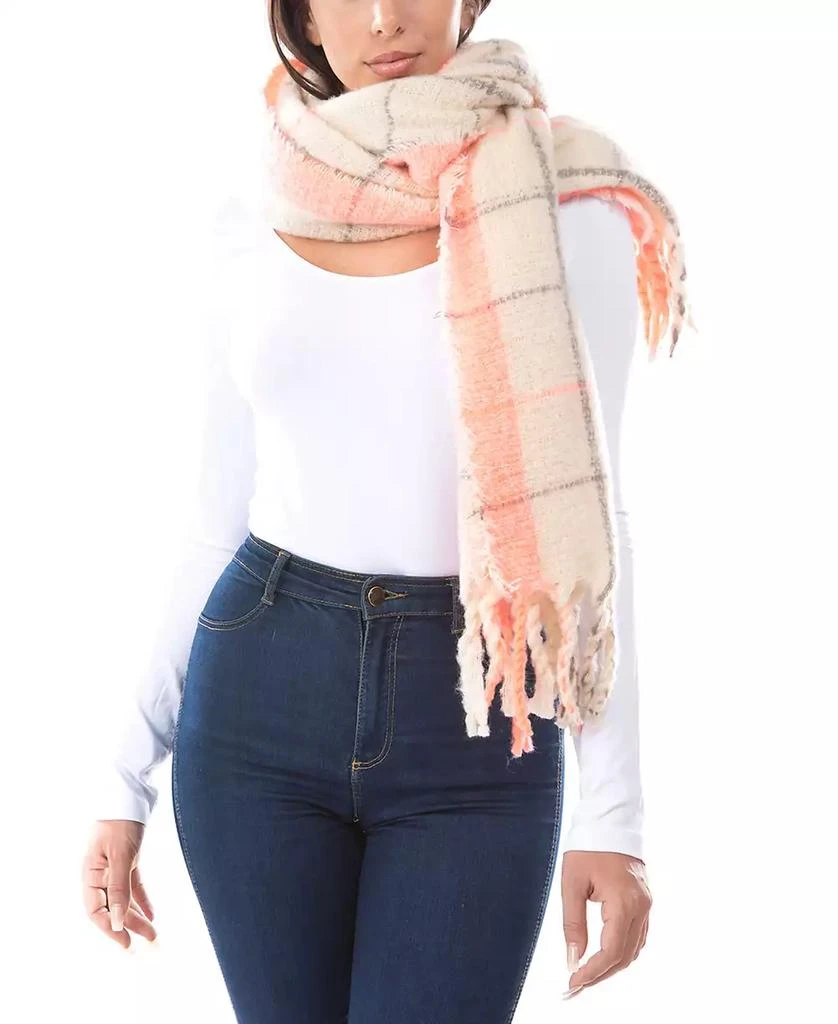 MARCUS ADLER Women
s Neon Pop Plaid Blanket Scarf with Fringe 1