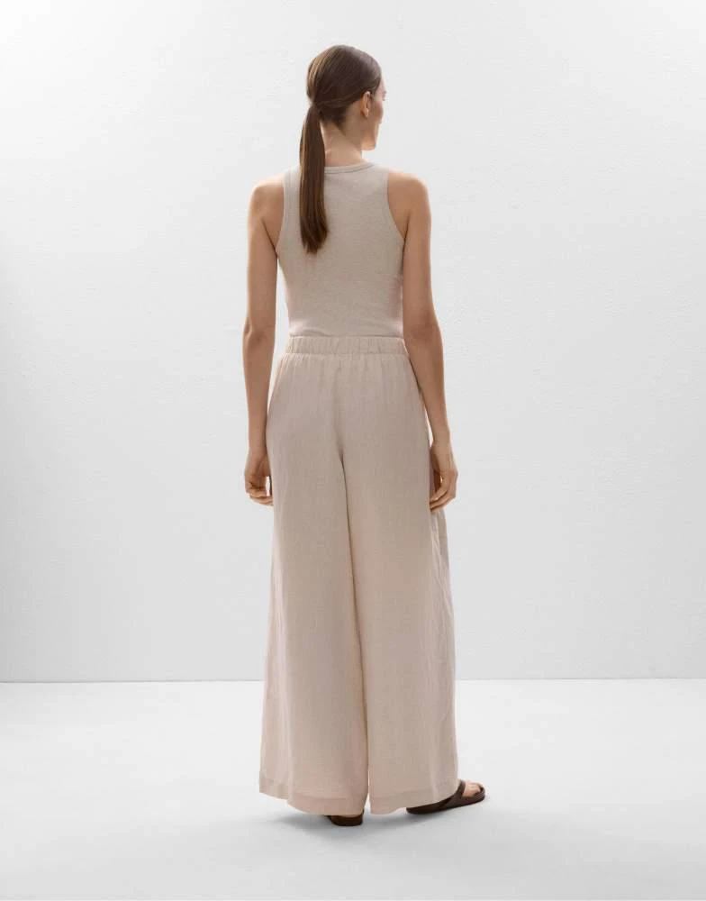 OYSHO OYSHO 100% linen wide-leg trousers in sand melange 4