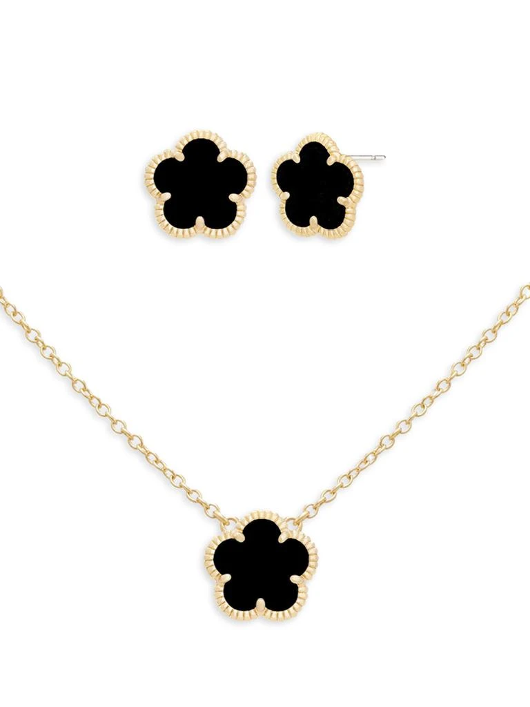 JanKuo Flower 2-Piece 14K Goldplated, Onyx Necklace
Earrings Set