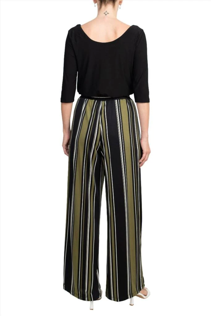 Emma 
Michele Cowl Neck 3/4 Sleeve Tie Front Elastic Waist Jersey Jumpsuit In Black/green 3