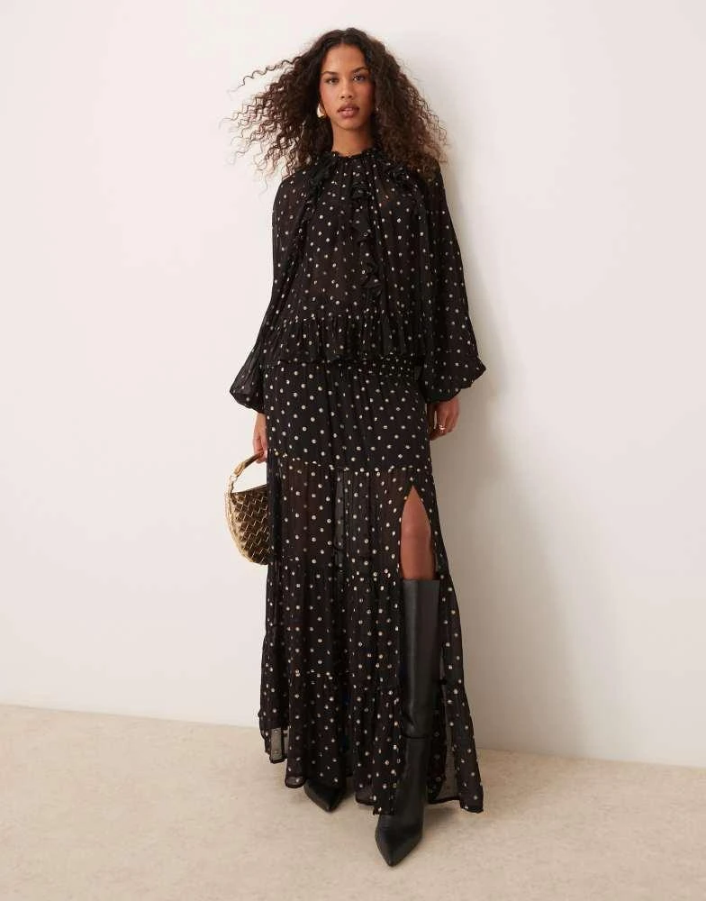 ASOS ASOS DESIGN metallic spot maxi skirt in black & gold 1