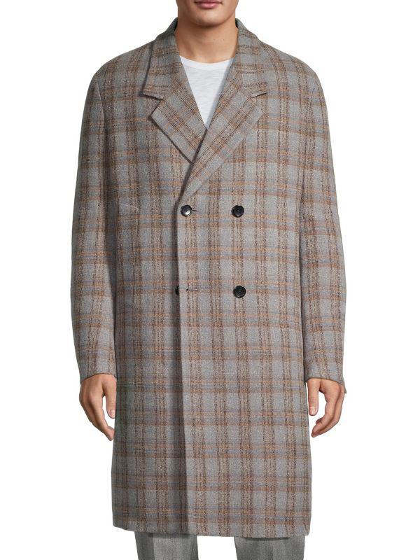 Cardinal of Canada Maine Check Wool-Blend Double-Breasted Coat