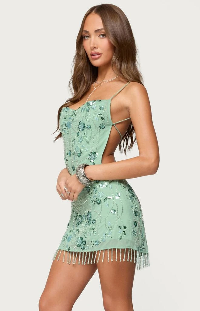 white christmas dresses Romey Beaded Chiffon Mini Dress – Edikted UK main image 0