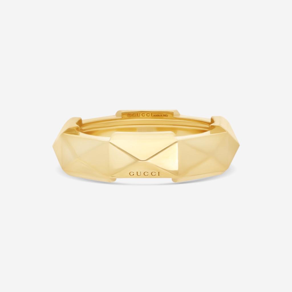 Gucci Gucci Link to Love 18K Yellow Gold Studded Band Ring YBC662184001012