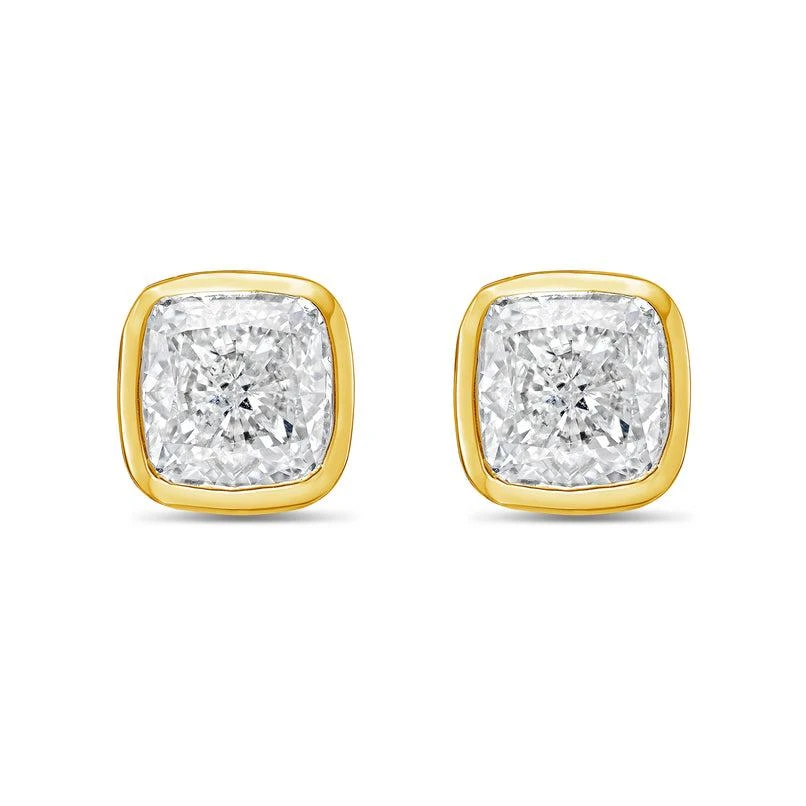 Diana M Jewels 14KT YELLOW GOLD LAB GROWN CUSHION CUT STUDS IN A BEZEL SETTING WEIGHING 6.00 CTS TW