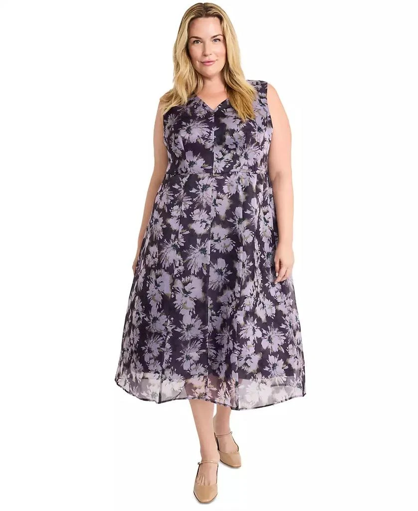 Maggy London Plus Size Sleeveless Jacquard Midi Dress 1