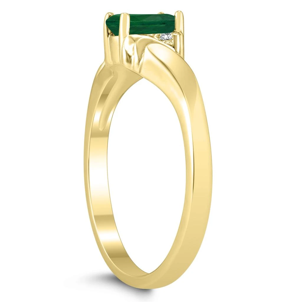 SSELECTS 6X4Mm Emerald And Diamond Wave Ring In 10K Yellow Gold 2
