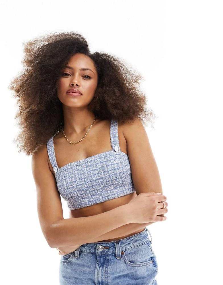 ASOS ASOS DESIGN tailored boucle crop top in blue co-ord 1