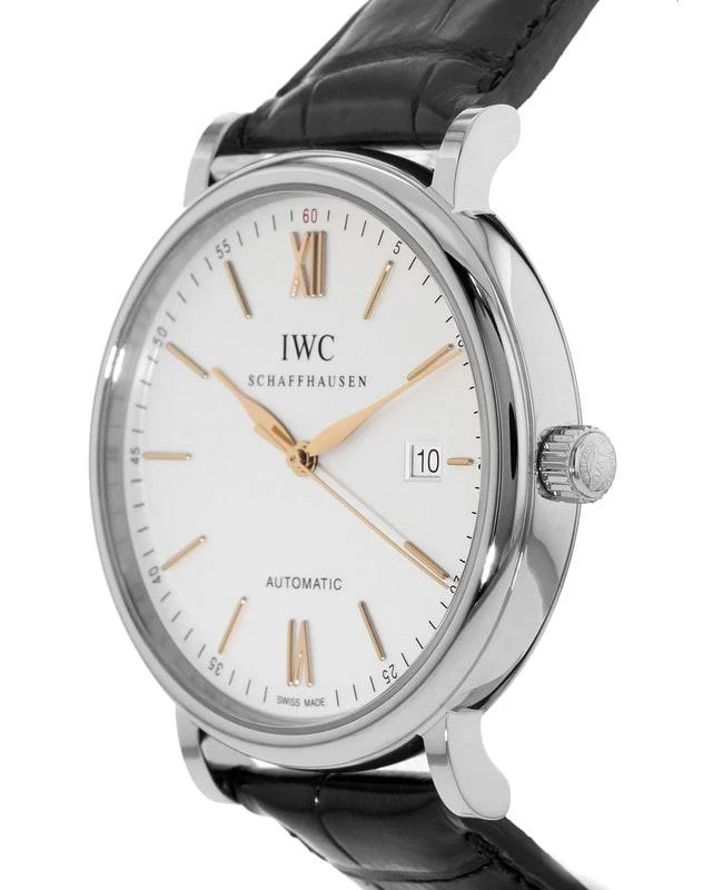IWC Schaffhausen IWC Portofino Automatic Silver & Gold Dial Black Leather Strap Men's Watch IW356517 3