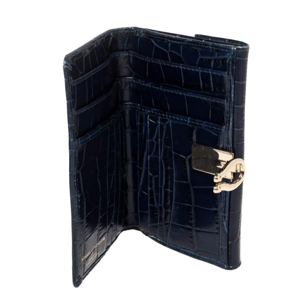 Aspinal of London Aspinal Of London Blue Crocodile Embossed Leather Bifold Wallet
