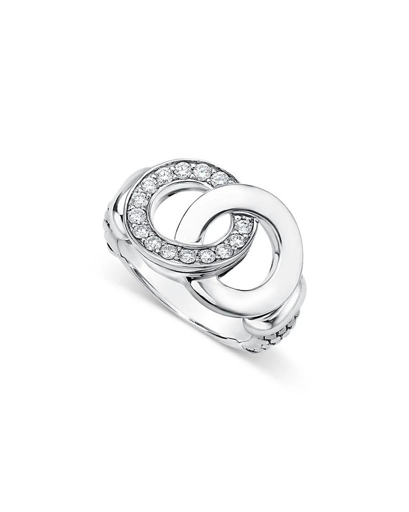 LAGOS Sterling Silver Signature Caviar Diamond Interlocking Ring 1