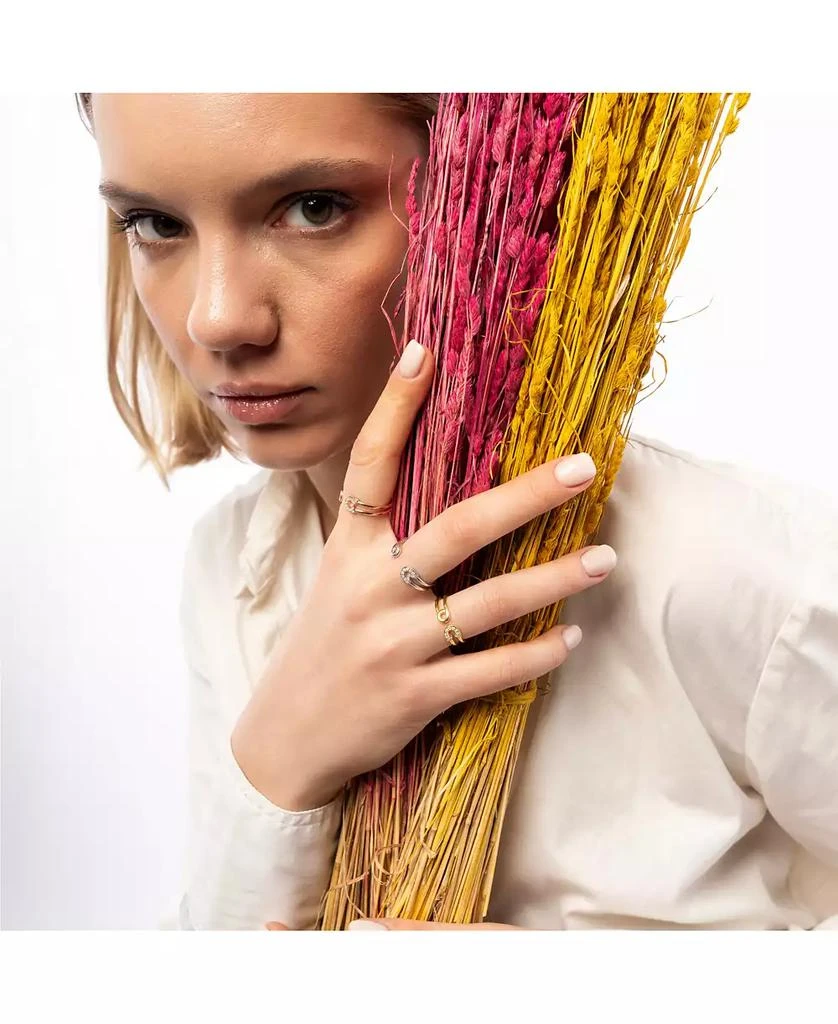 Spero London Sterling Silver Pave Jewelled Safety Pin Ring 3