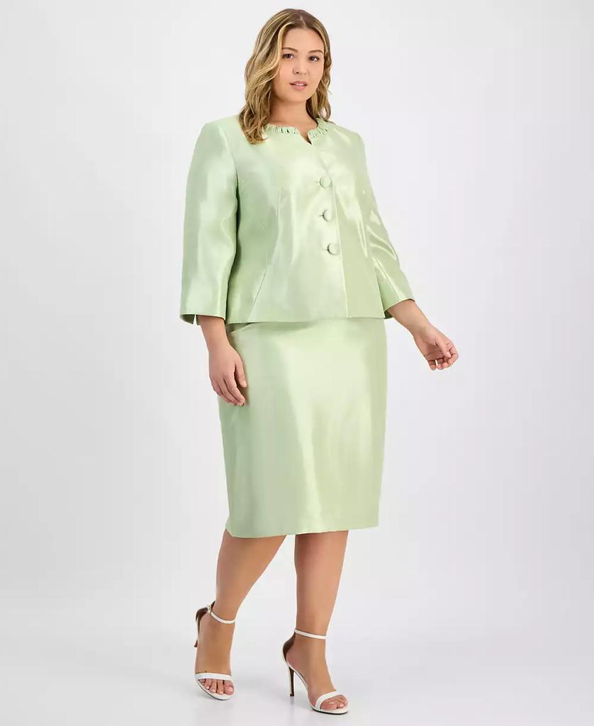 Le Suit Plus Size Collarless Three-Button 3/4-Sleeve Jacket & Slim Skimmer Skirt
