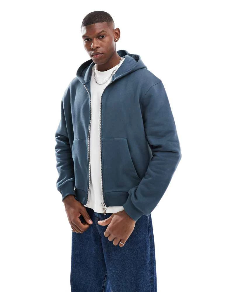 ASOS ASOS DESIGN premium heavyweight boxy cropped zip through hoodie 400gsm in grey 2