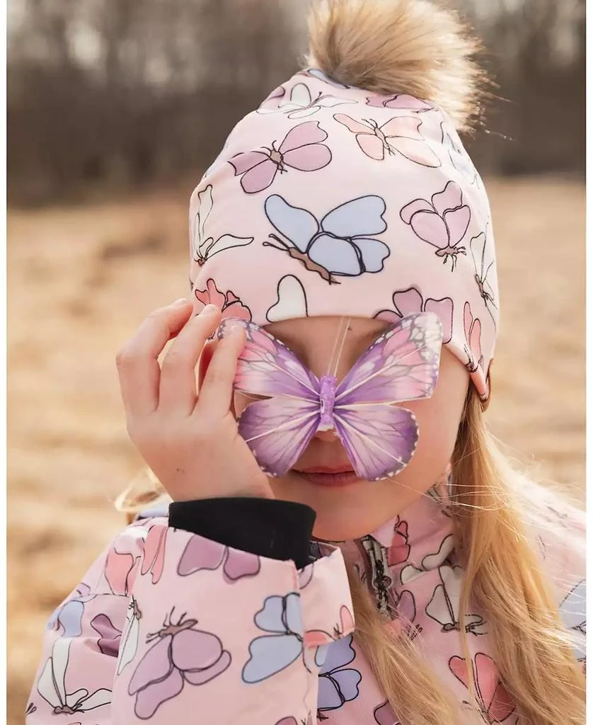 Deux par Deux Girl Stretch Jersey Hat Pink Printed Butterflies with Pompom 3