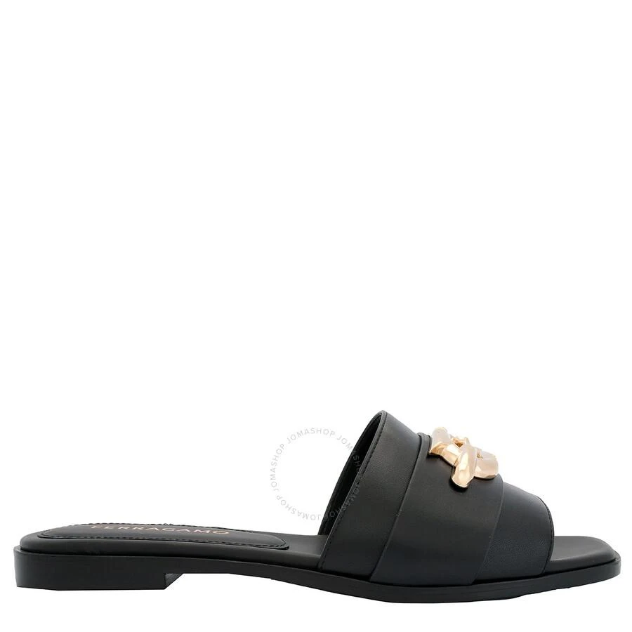 Salvatore Ferragamo Black Leather Bejeweled Gancini Slides 1