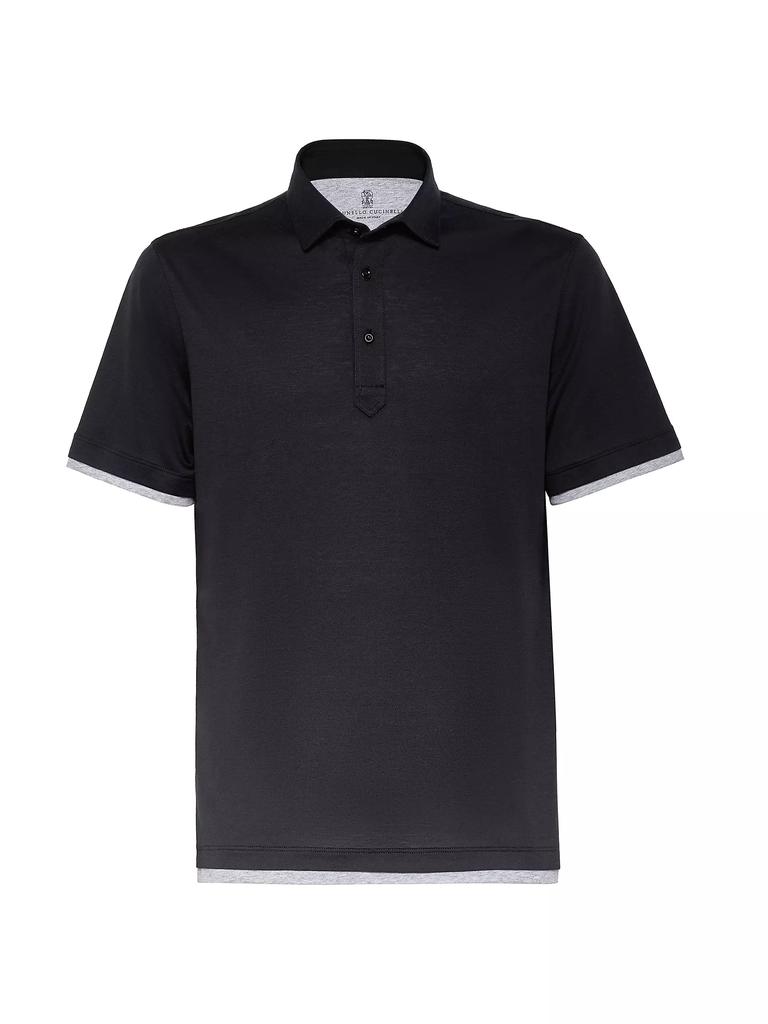 【送料&関税込】Brunello Cucinelli Silk And Cotton Grey Polo Polo with Faux-Layering (251MD8213966CW77008) for Man