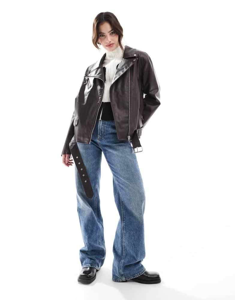 Cotton:On Cotton On roman faux leather biker jacket in distressed cherry 2