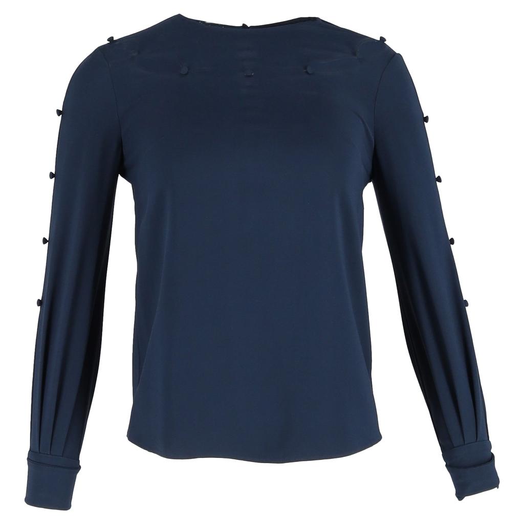 Oscar de la Renta Bateau Neckline Blouse in Navy Blue Silk
