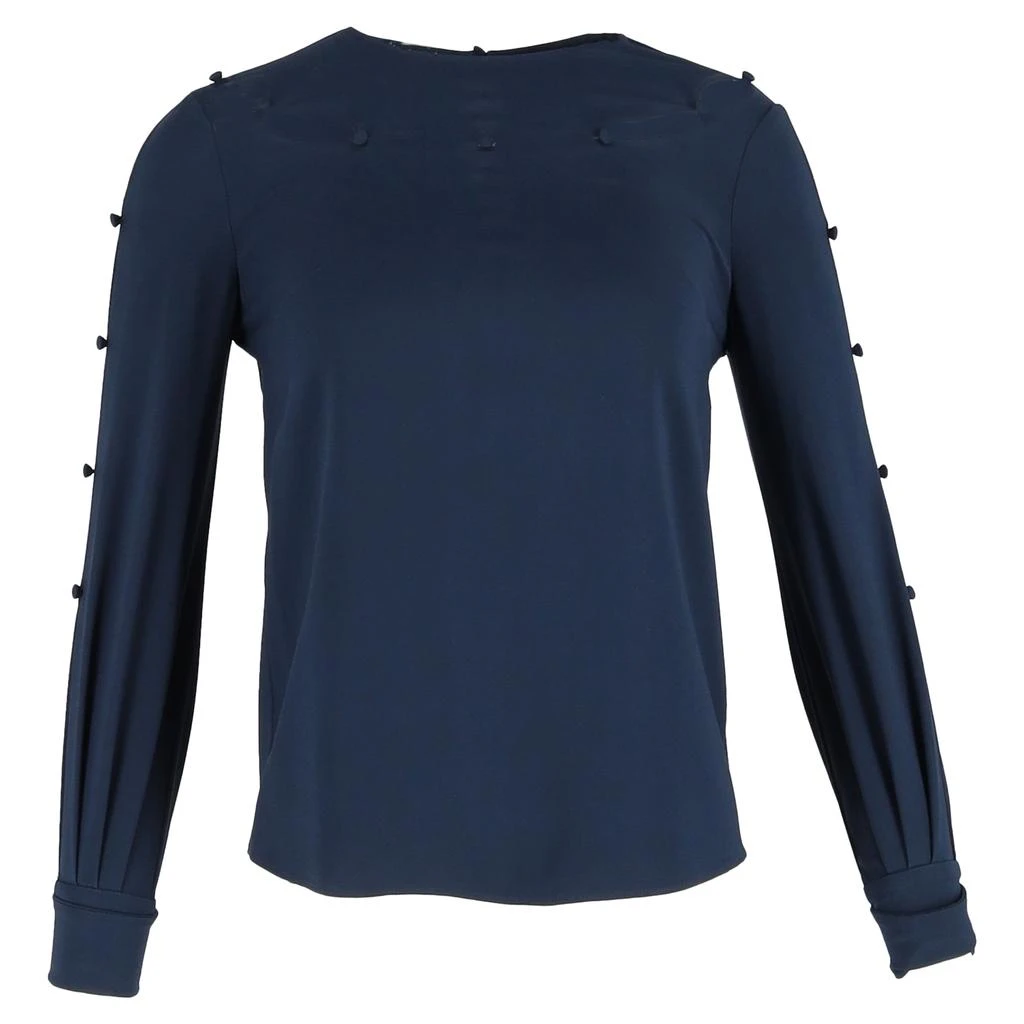 Oscar de la Renta Bateau Neckline Blouse in Navy Blue Silk 1