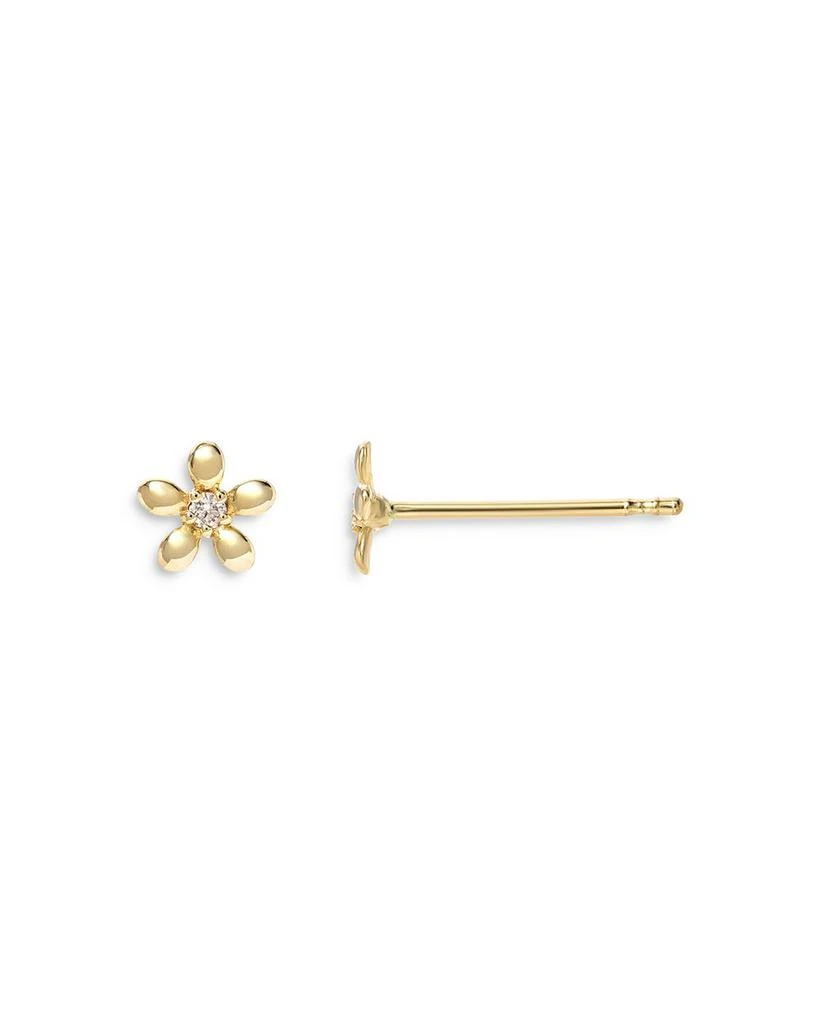 Zoe Lev 14K Yellow Gold Tiny Diamond Flower Stud Earrings 1