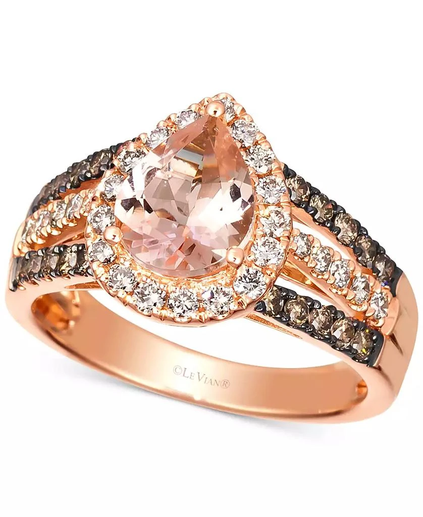 Le Vian Peach Morganite (1-1/10 ct. t.w.) & Diamond (3/4 ct. t.w.) Pear Halo Ring in 14k Rose Gold (Also Available in 14K White Gold or 14k Yellow Gold) 1