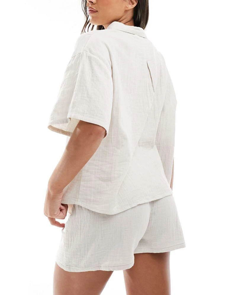 Luna Luna oversized pyjama shirt co-ord in beige 4