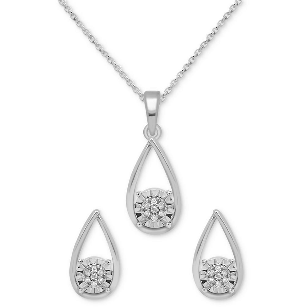 Macy's 2-Pc. Set Diamond Teardrop Pendant Necklace & Matching Stud Earrings (1/6 ct. t.w.) in Sterling Silver or 14k Gold-Plated Sterling Silver